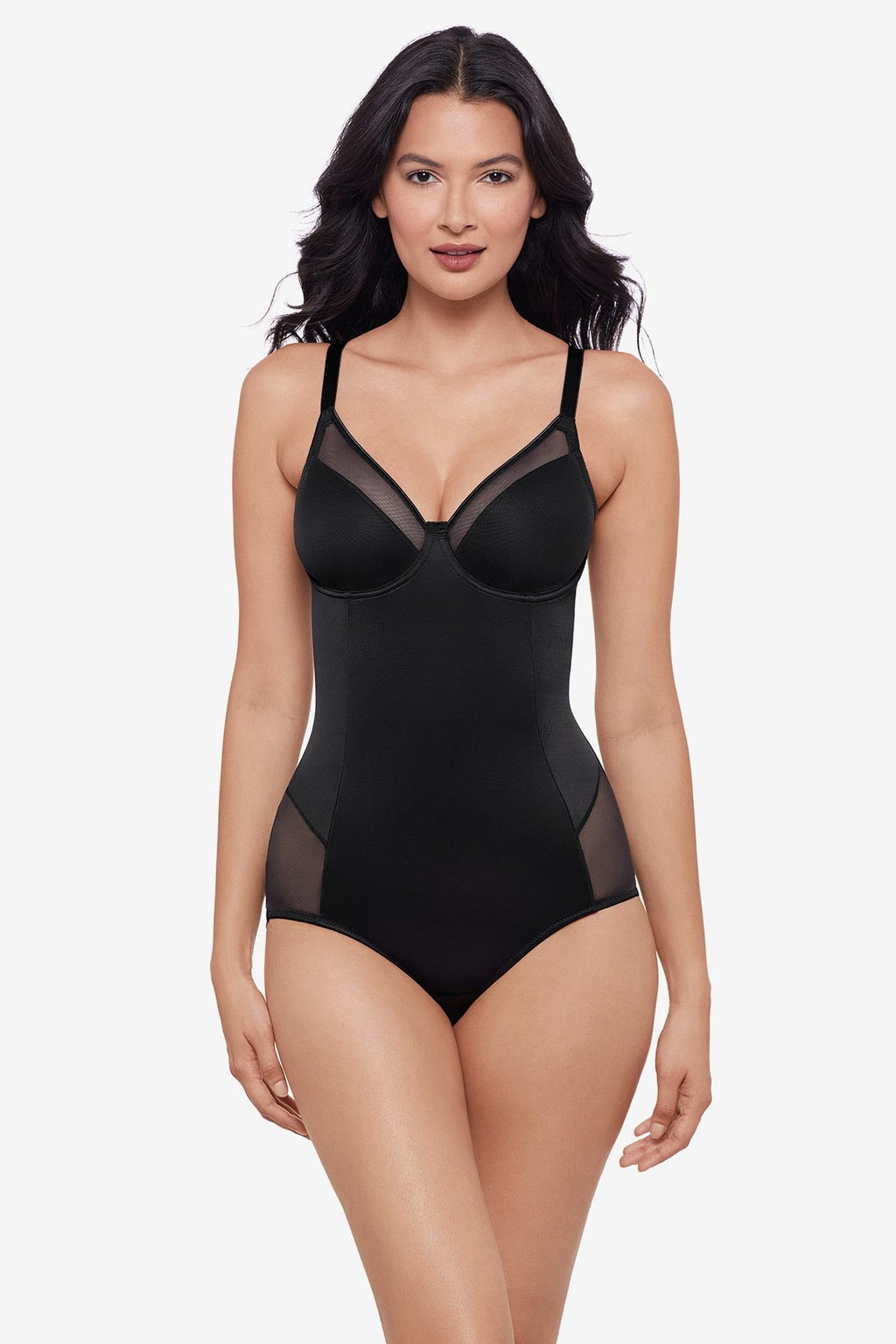 Sexy Sheer Shaping Padded Cup Bodysuit in Black